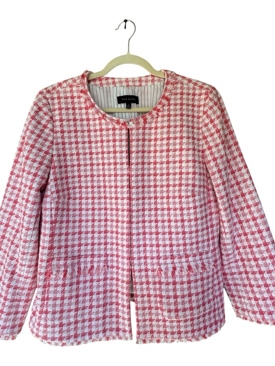 Talbots Jackets & Blazers - Talbots Pink & White Houndstooth Collarless Tweed Jacket size 12